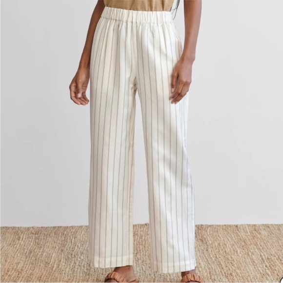 Jenni Kayne White and Blue Pinstripe Straight Leg Viscose Cotton Bianca Pants - Picture 2 of 14